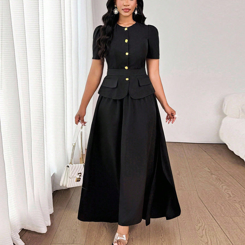 Short Sleeve Skirt Two-piece Long Dress Suit