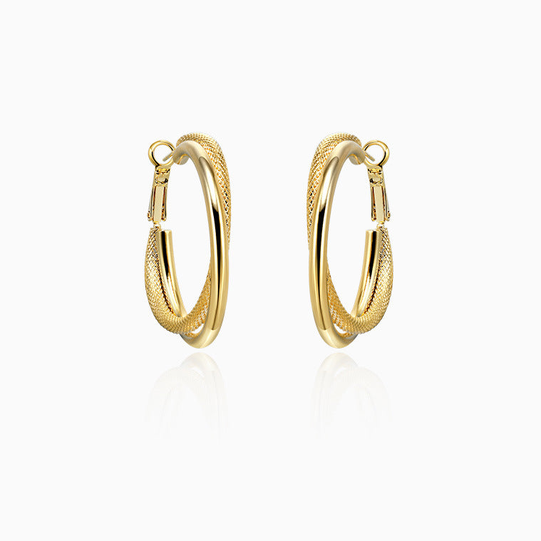 French Retro Easy Matching Commuter Frosted Texture Round Ring Earrings