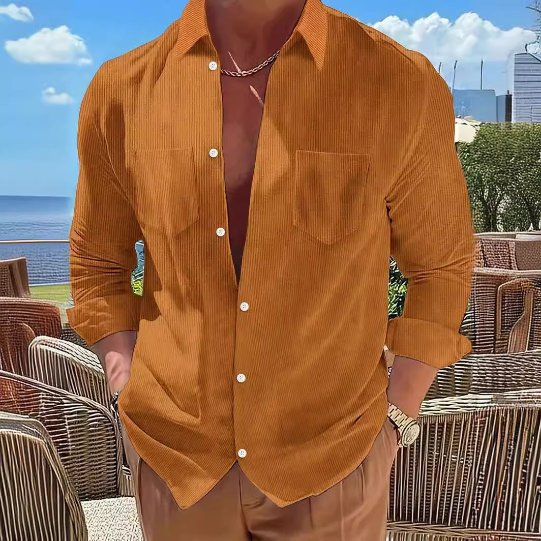 Vertical Striped Shirt Long-sleeve Solid Color Casual