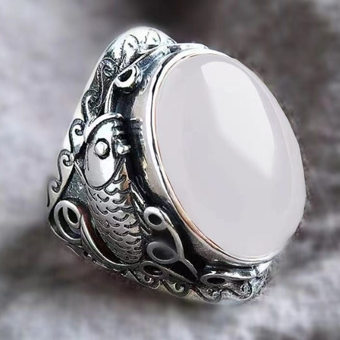 Retro Distressed 925 Silver Plated Southern Red Agate Silver Ring Thai Silver Matte Lace