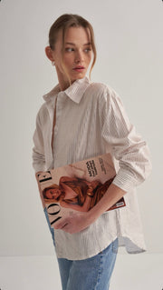 Button Down Gold Stripe Longsleeve Shirt - White