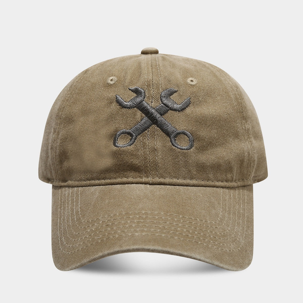 Vintage Distressed Wrench Repairman Hat Soft Top Breathable Washed Peaked Cap