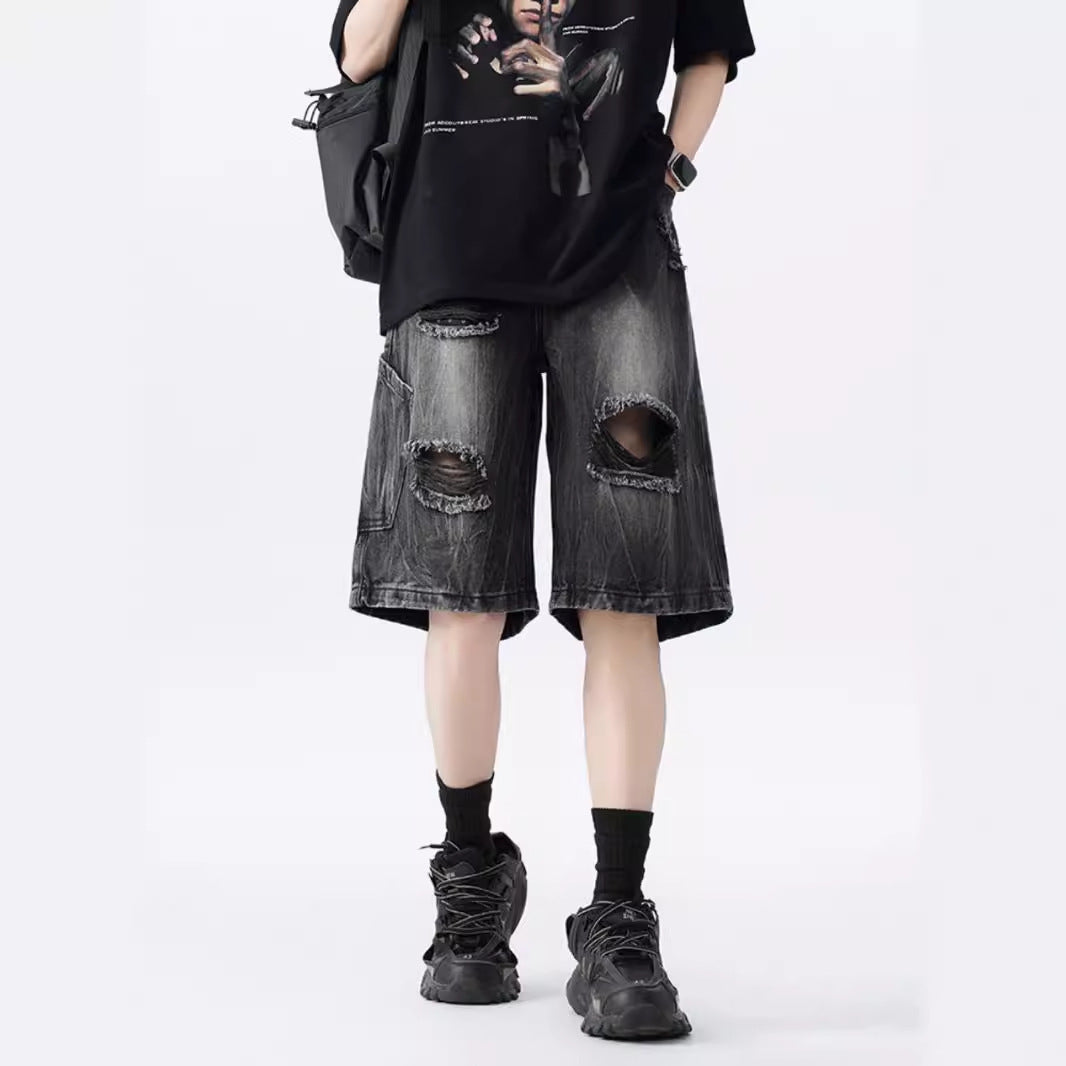 Washed Old Beautiful Ripped Denim Shorts