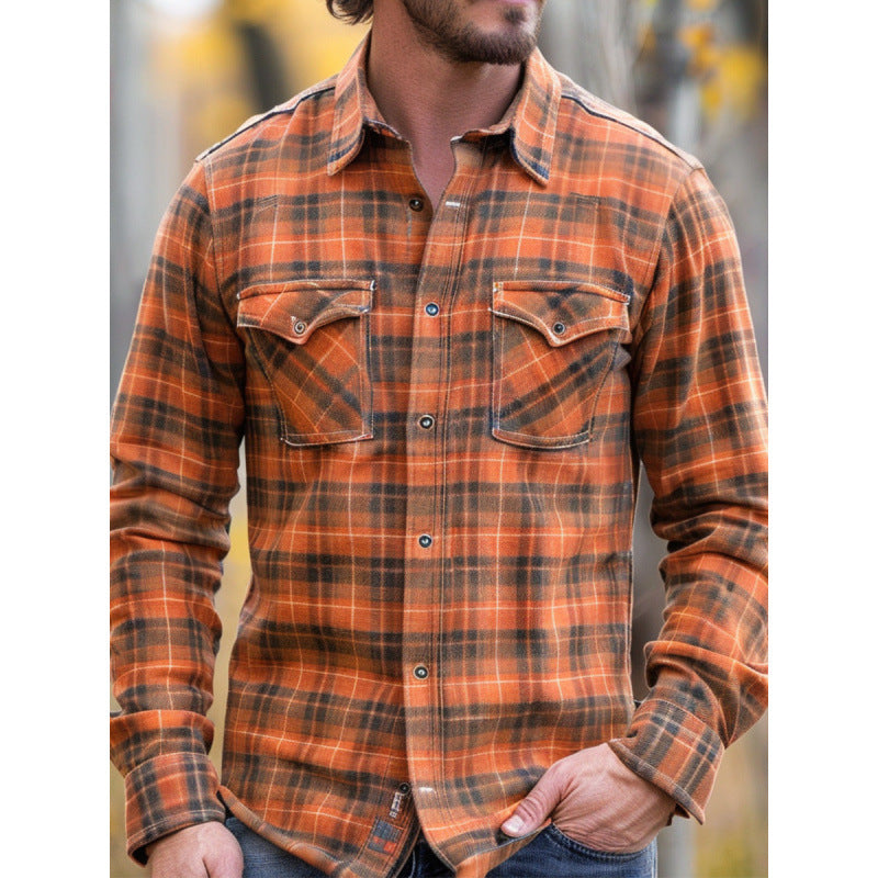 Plaid Printed Fleece-lined Men's Pocket Shirt