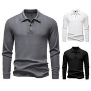 New Men's Walf Checks Fabric Long Sleeve Lapel T-shirt