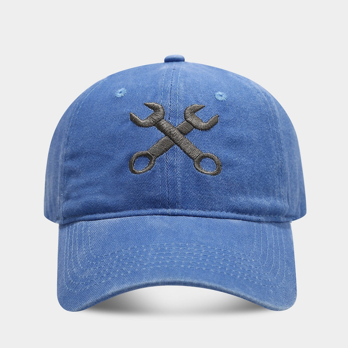 Vintage Distressed Wrench Repairman Hat Soft Top Breathable Washed Peaked Cap