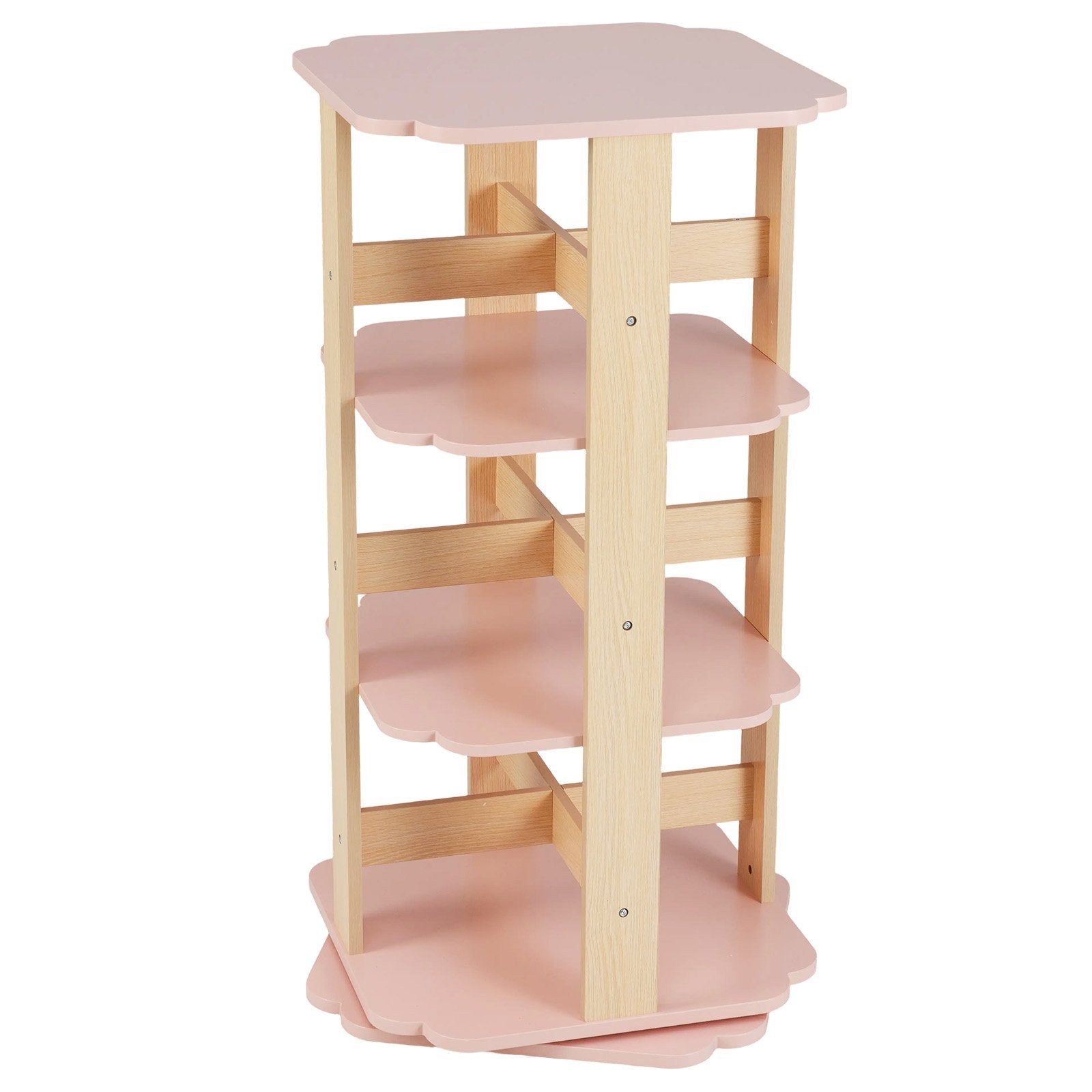3-Tier Freestanding Corner Toddler Book Rack with 12 Sectors-Pink