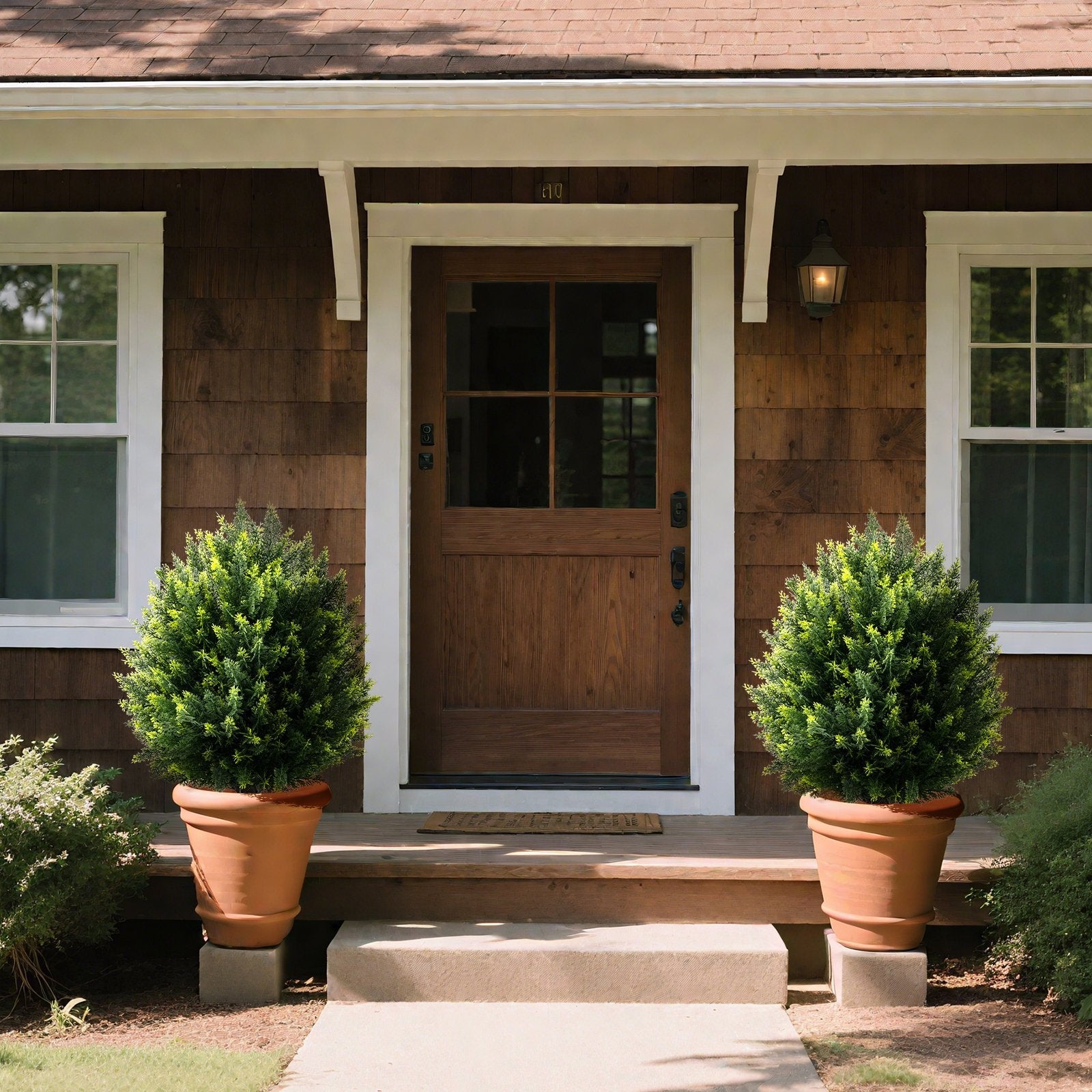 24 Inches Artificial Cypress Topiary Ball Tree Set with Ground Spike-Green