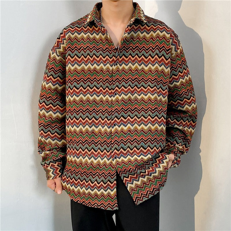 Loose Autumn And Winter Japanese-style Retro Ethnic Style Couple Long Sleeve Shirt