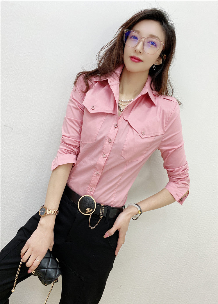 Solid Color Long-sleeved Shirt Women's Younger Shirt