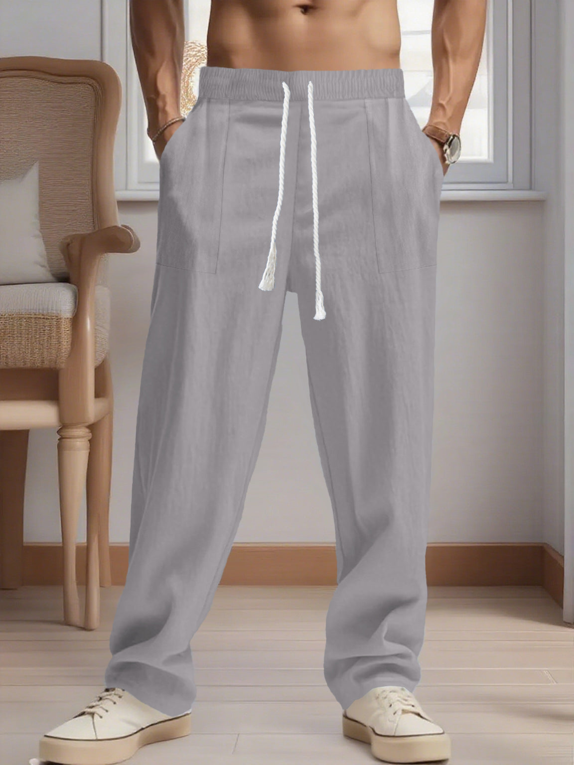New Men's Loose Linen Leisure Wide Leg Trendy Beach