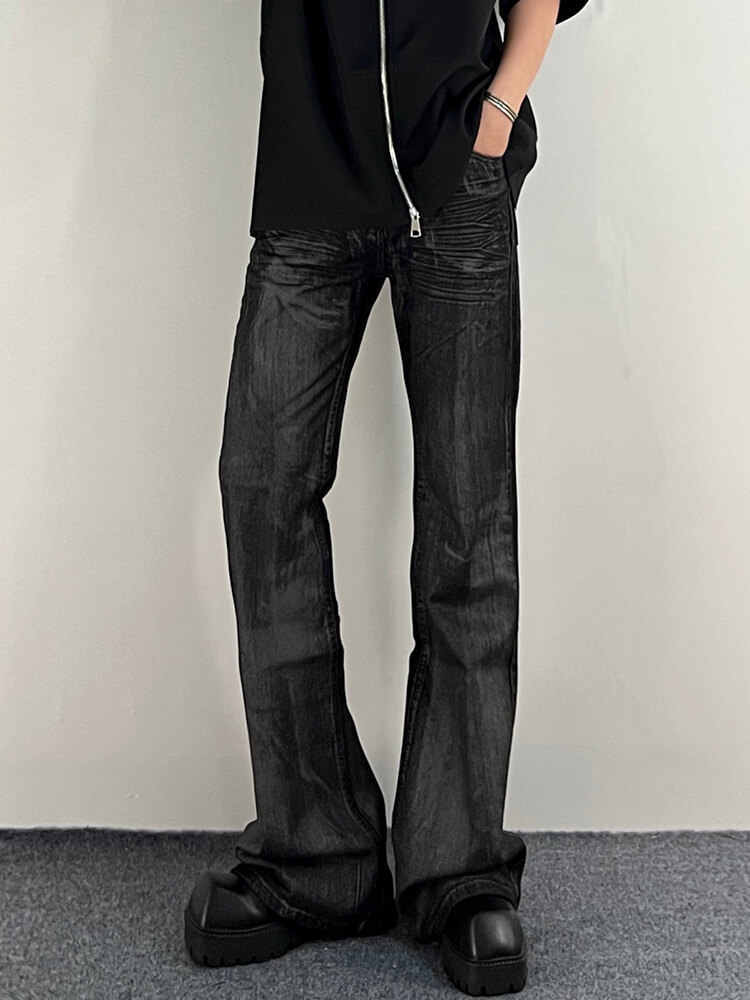 Washed Black Jeans Men's Straight Bootcut Trousers
