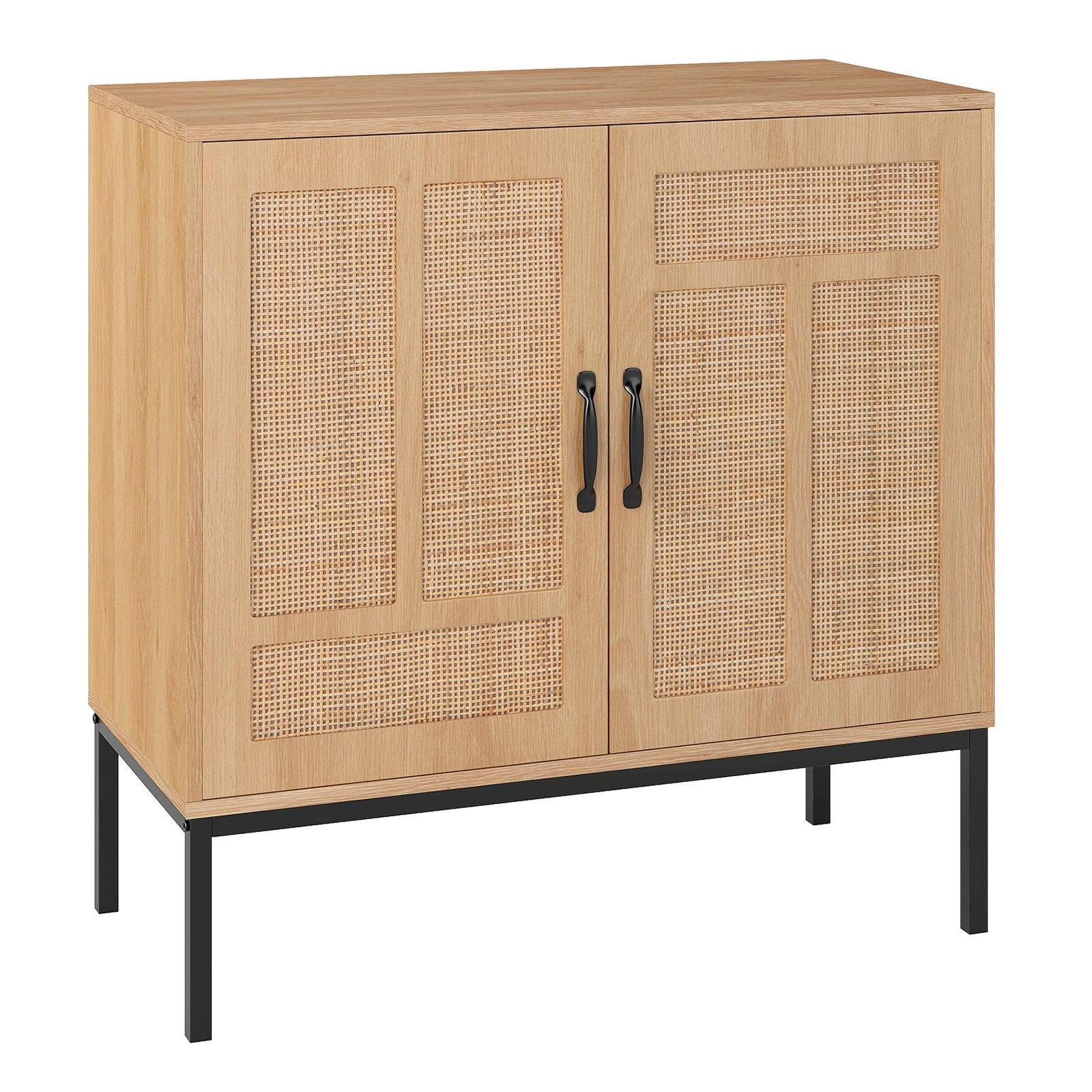 Boho Storage Cabinet with Asymmetrical Pattern Doors for Kitchen-Natural