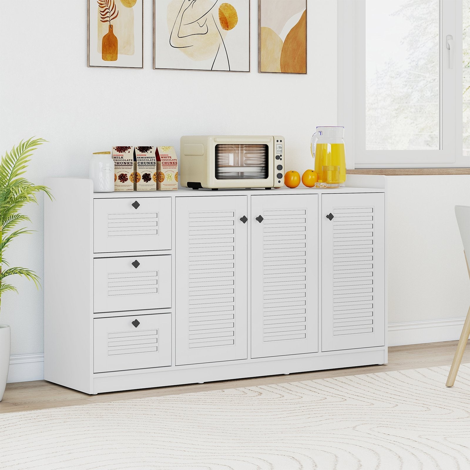 Buffet Cabinet with Storage Modern Sideboard Cabinet with 3 Doors-White