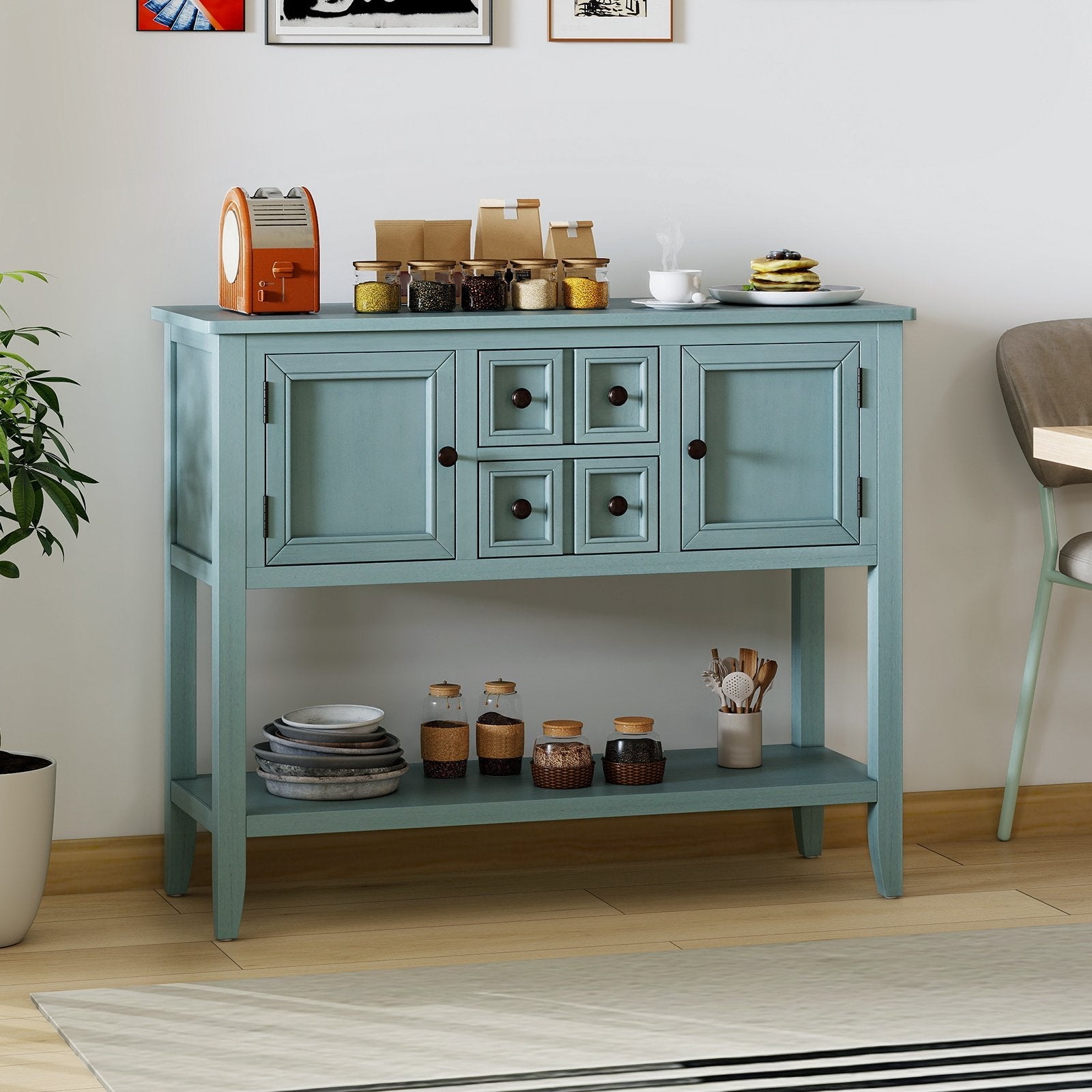 Buffet Sideboard Cabinet with 2 Doors and 2 Drawers-Blue