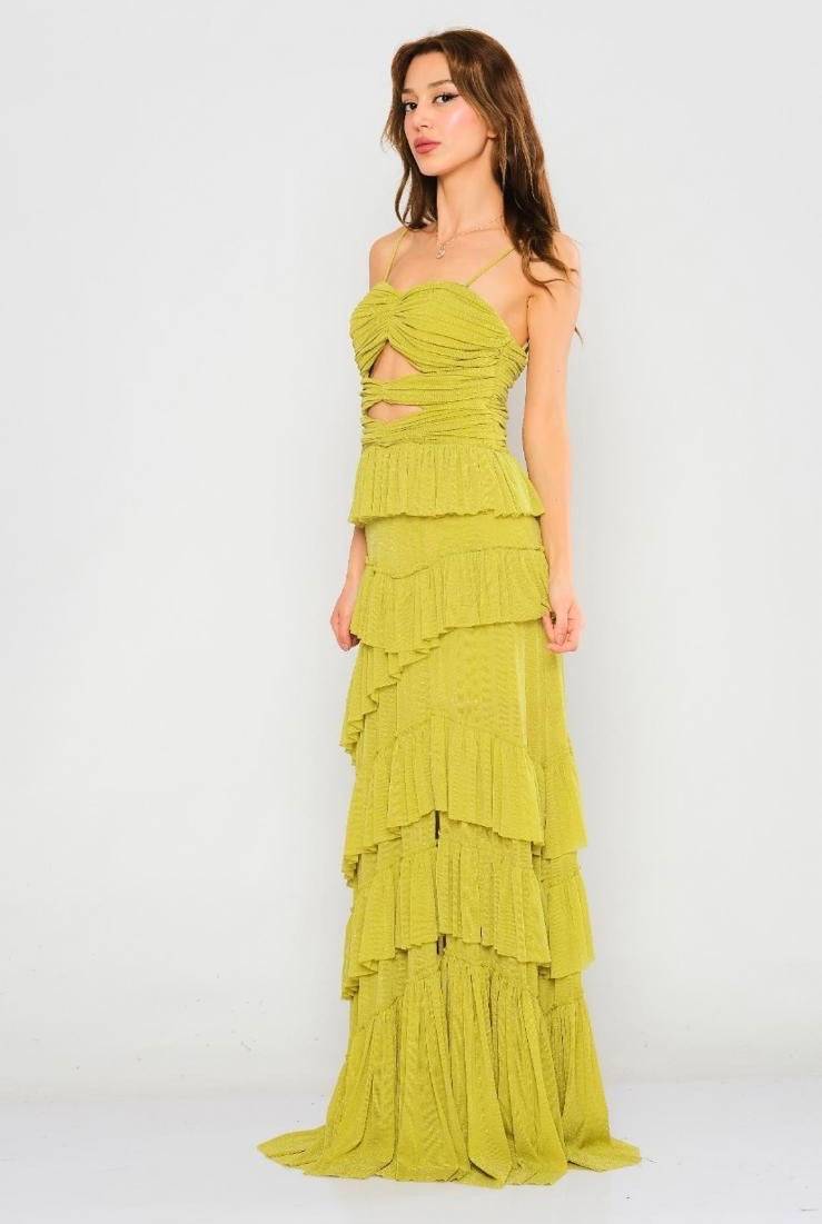 Layered Wedding Guest Evening Dresses with Zipper and Lace up - Lime