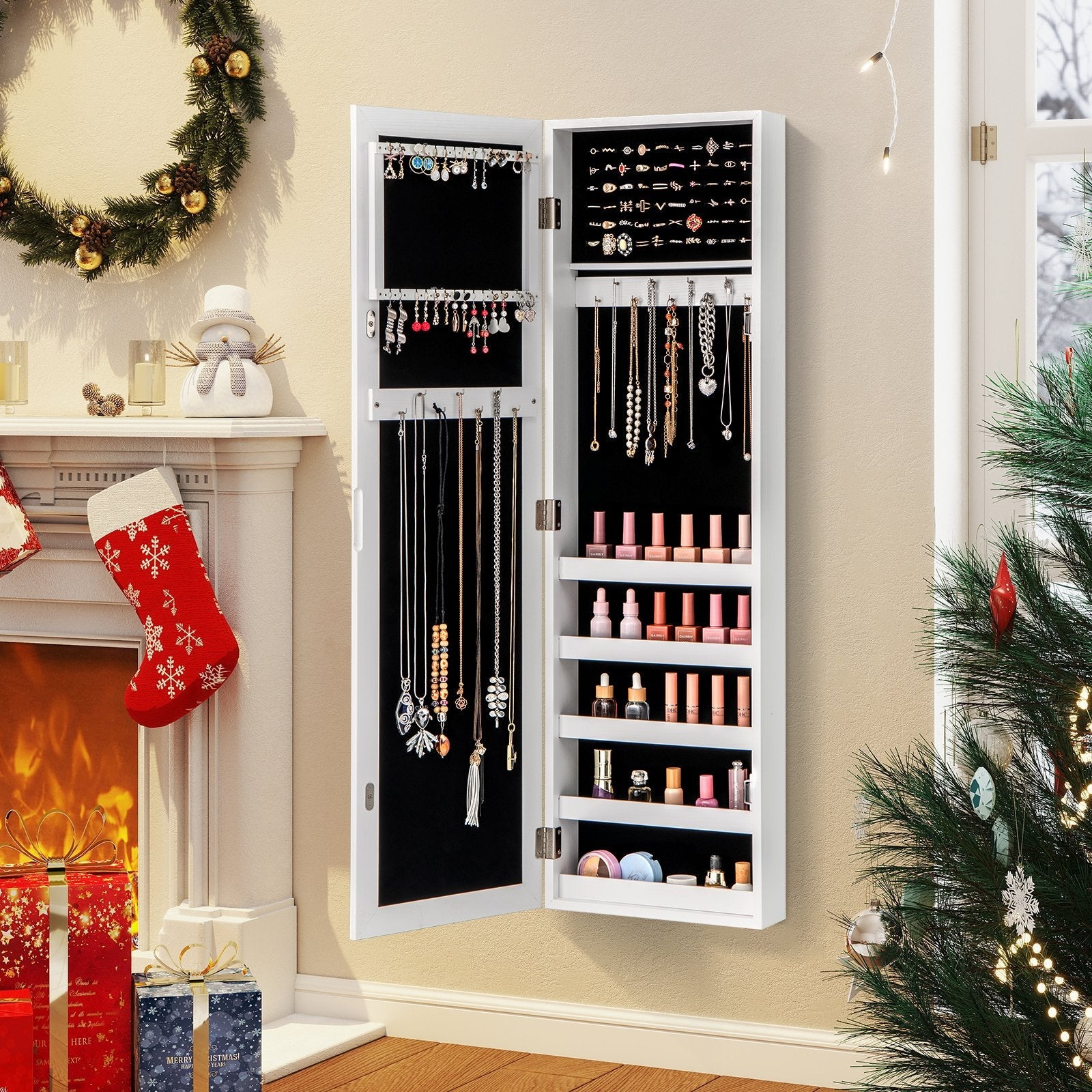 Door and Wall Mounted Armoire Jewelry Cabinet with Full-Length Mirror