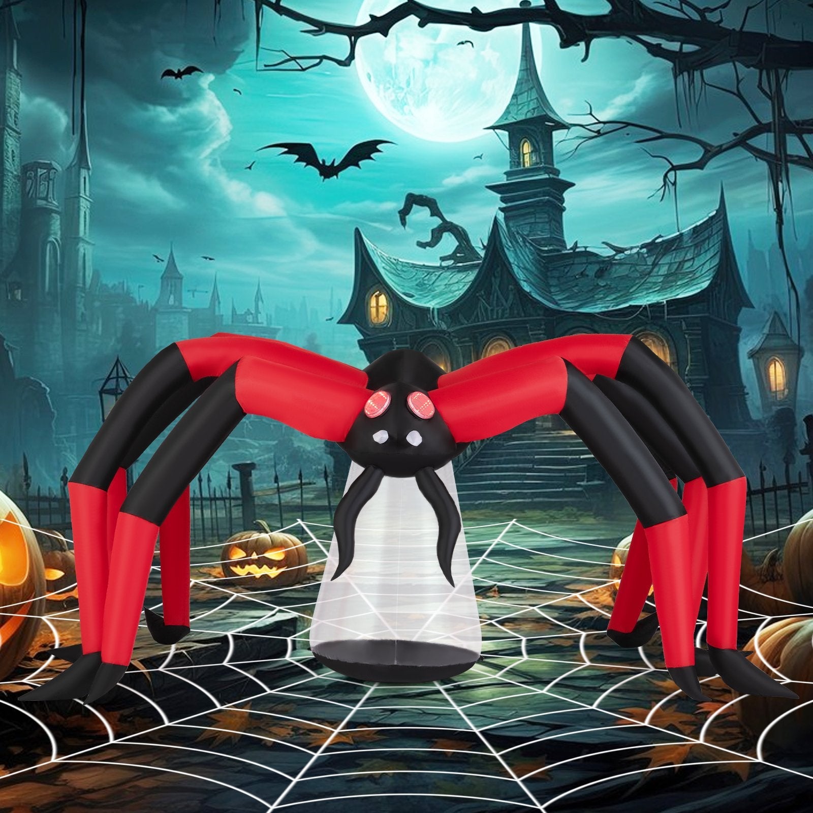 Halloween Inflatable Spider Blow Up Yard Scary Spider with Red Tunnel Light Eyes