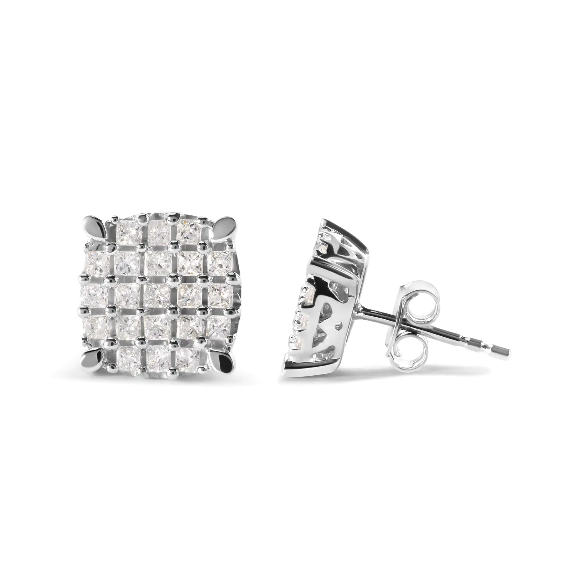 10K White Gold Princess Diamond Stud Earrings