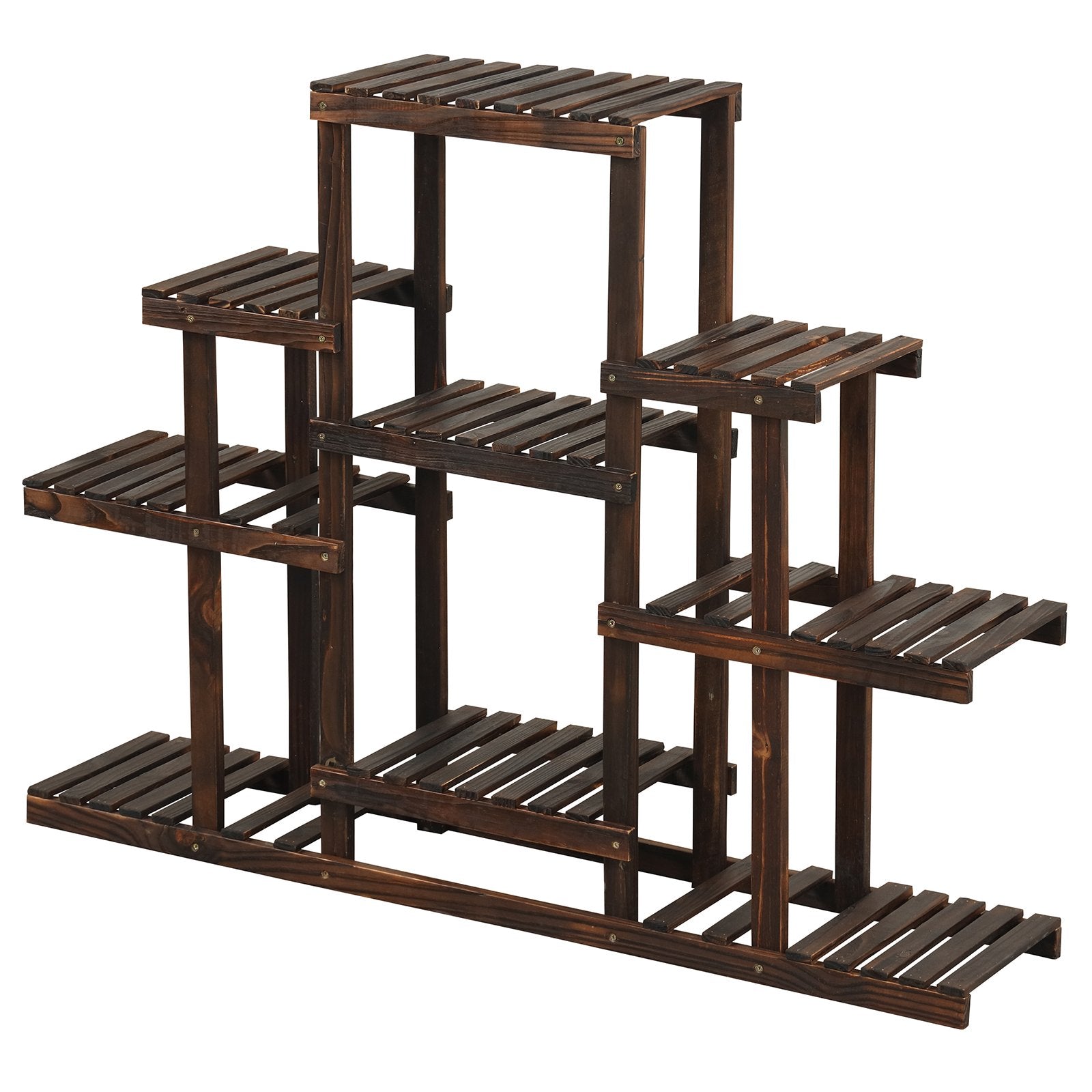 Indoor Outdoor Wood Plant Stand Multi-Tiered Corner Plant Shelf Flowerpot Holder-Brown