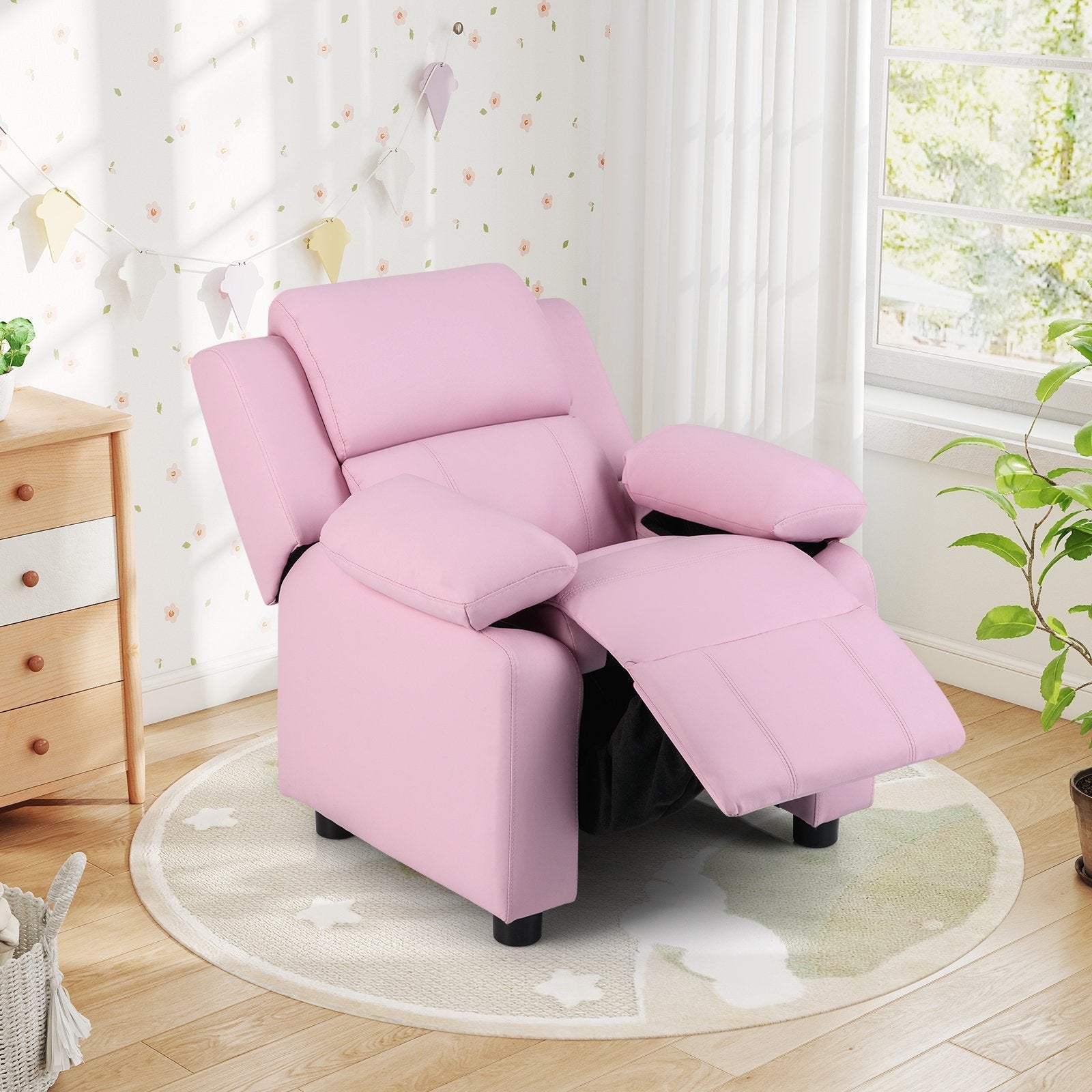 Kids Deluxe Headrest  Recliner Sofa Chair with Storage Arms-Black