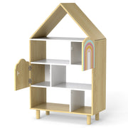 Kids Dollhouse Bookshelf House-shaped Bookcase Children Toy Storage Organizer-Natural