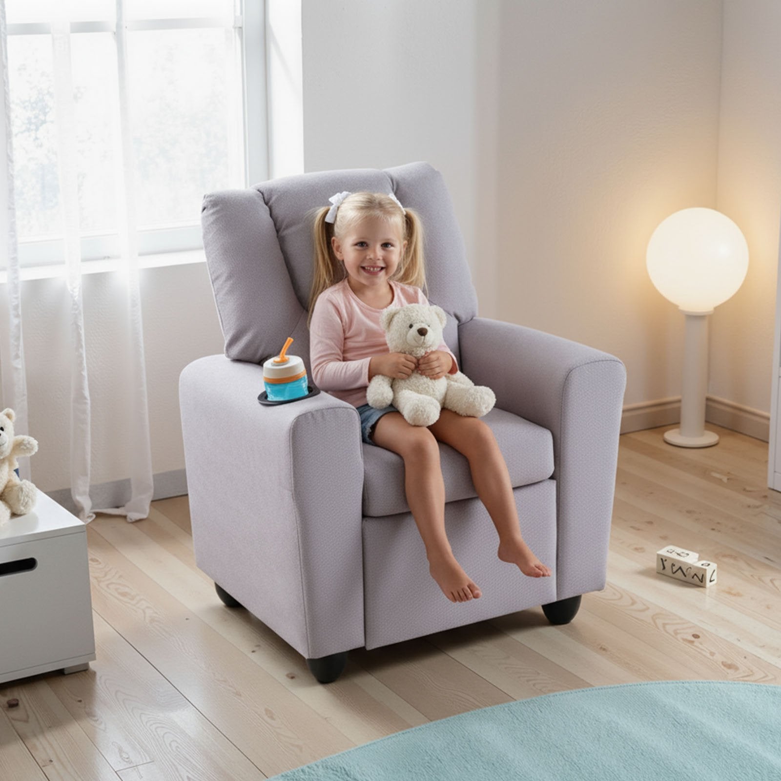 Kids Recliner Chair Push Back Toddler Reclining Armchair with Cup Holder-White