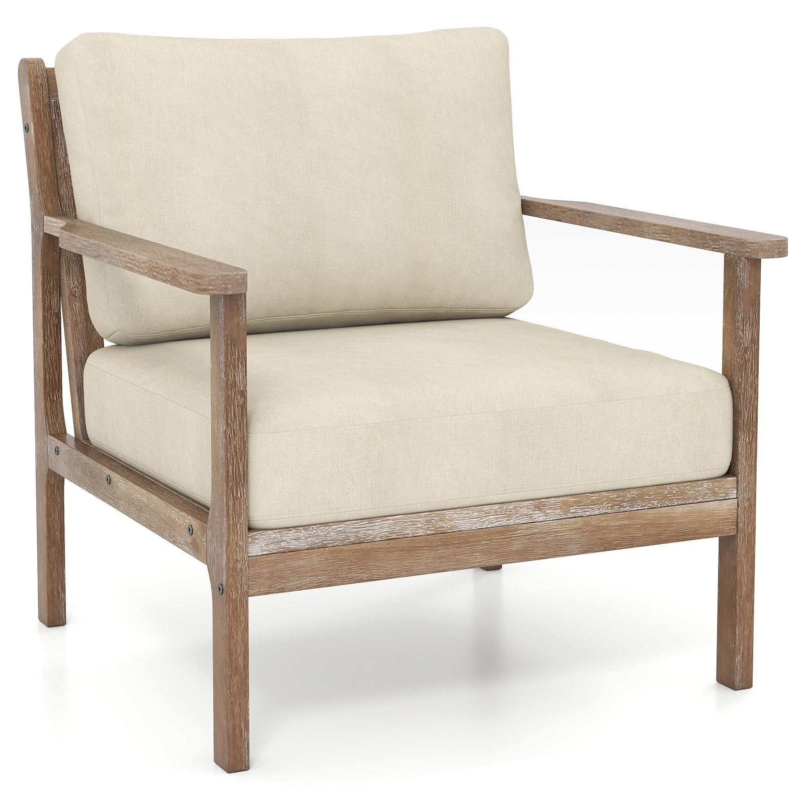 Modern Accent Chair with Solid Rubber Wood Armrests