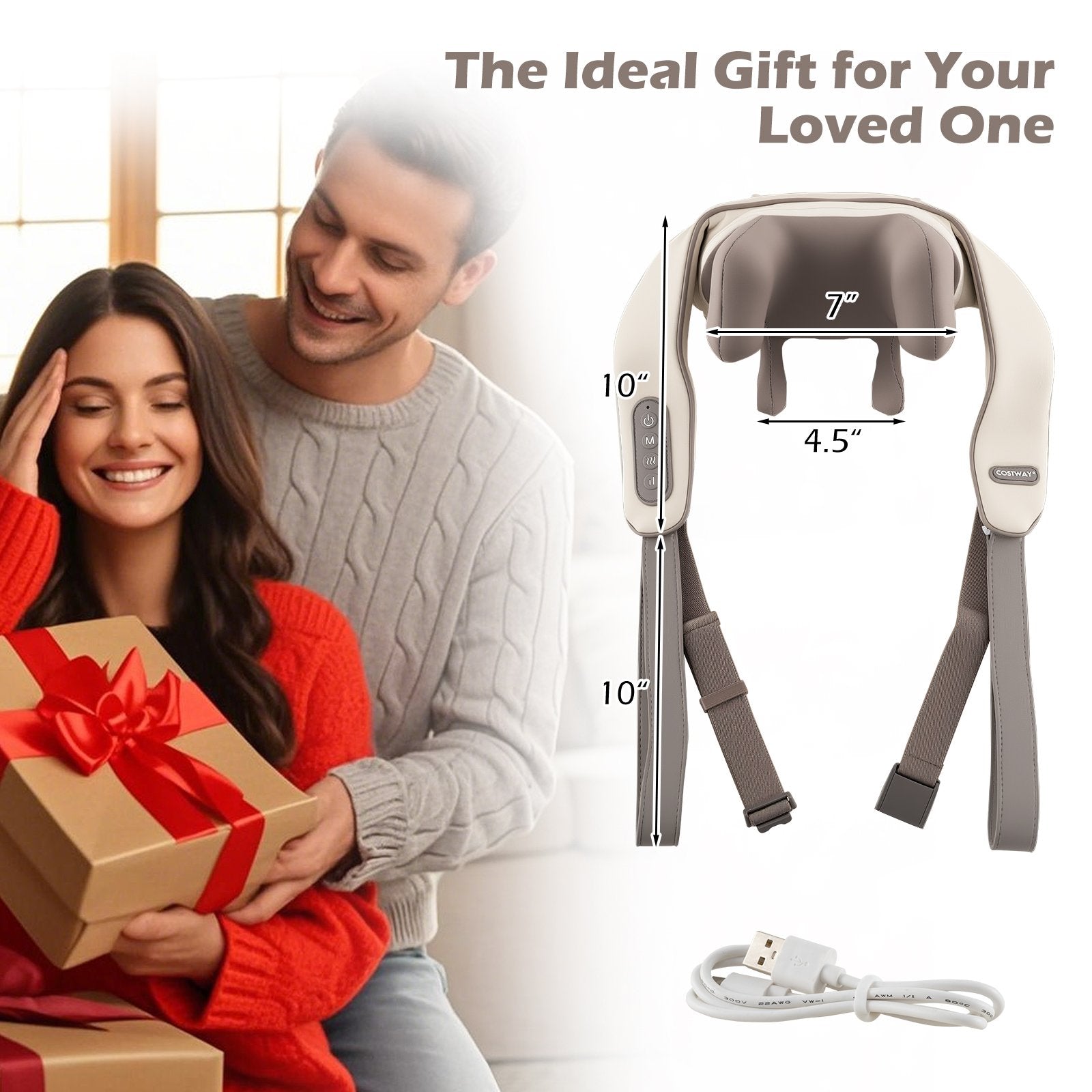 Neck Shoulder Massager 4D Deep Tissue Kneading Shiatsu Massage Machine-Beige