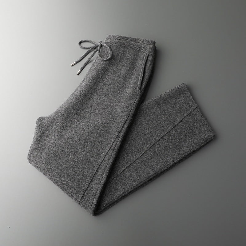 Men's Solid Color Wool Lace-up Wide-leg Pants