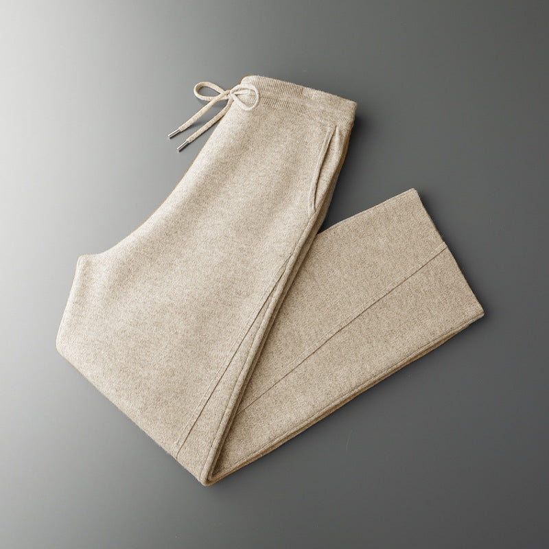 Men's Solid Color Wool Lace-up Wide-leg Pants