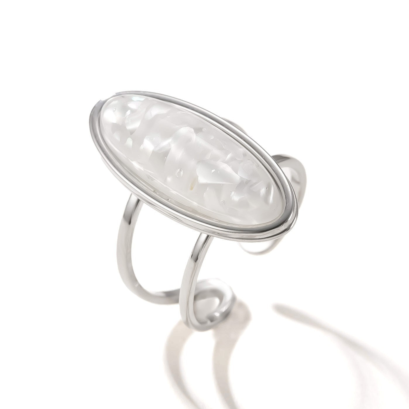 Hydraulic Oval Natural Stone Stainless Steel Ring Simple