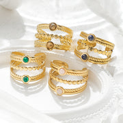 Natural Stone Multi-layer Open Ring Advanced Stainless Steel Ring