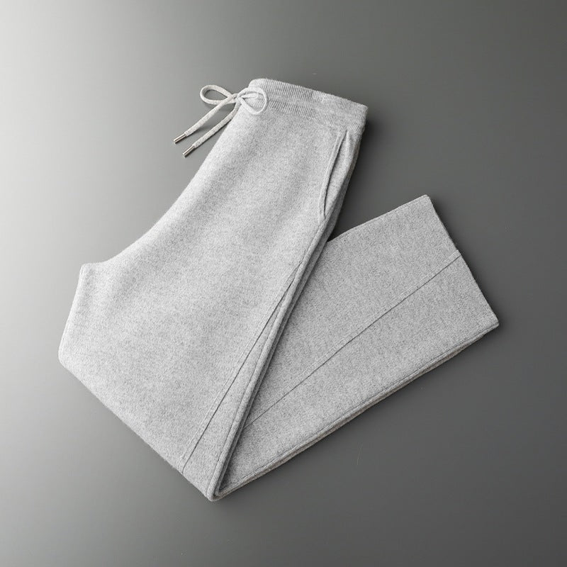 Men's Solid Color Wool Lace-up Wide-leg Pants