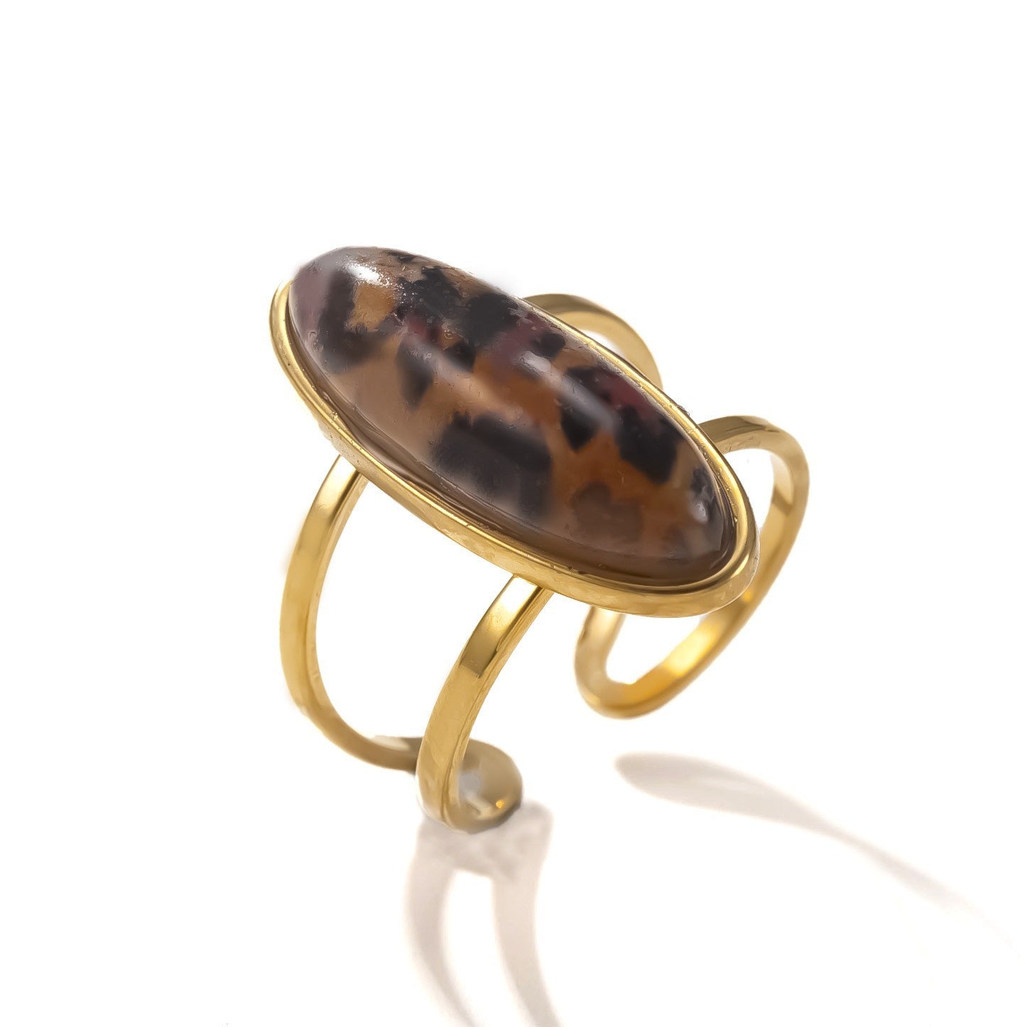 Hydraulic Oval Natural Stone Stainless Steel Ring Simple