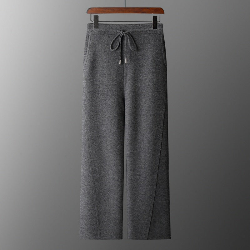Men's Solid Color Wool Lace-up Wide-leg Pants