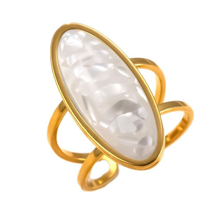 Hydraulic Oval Natural Stone Stainless Steel Ring Simple