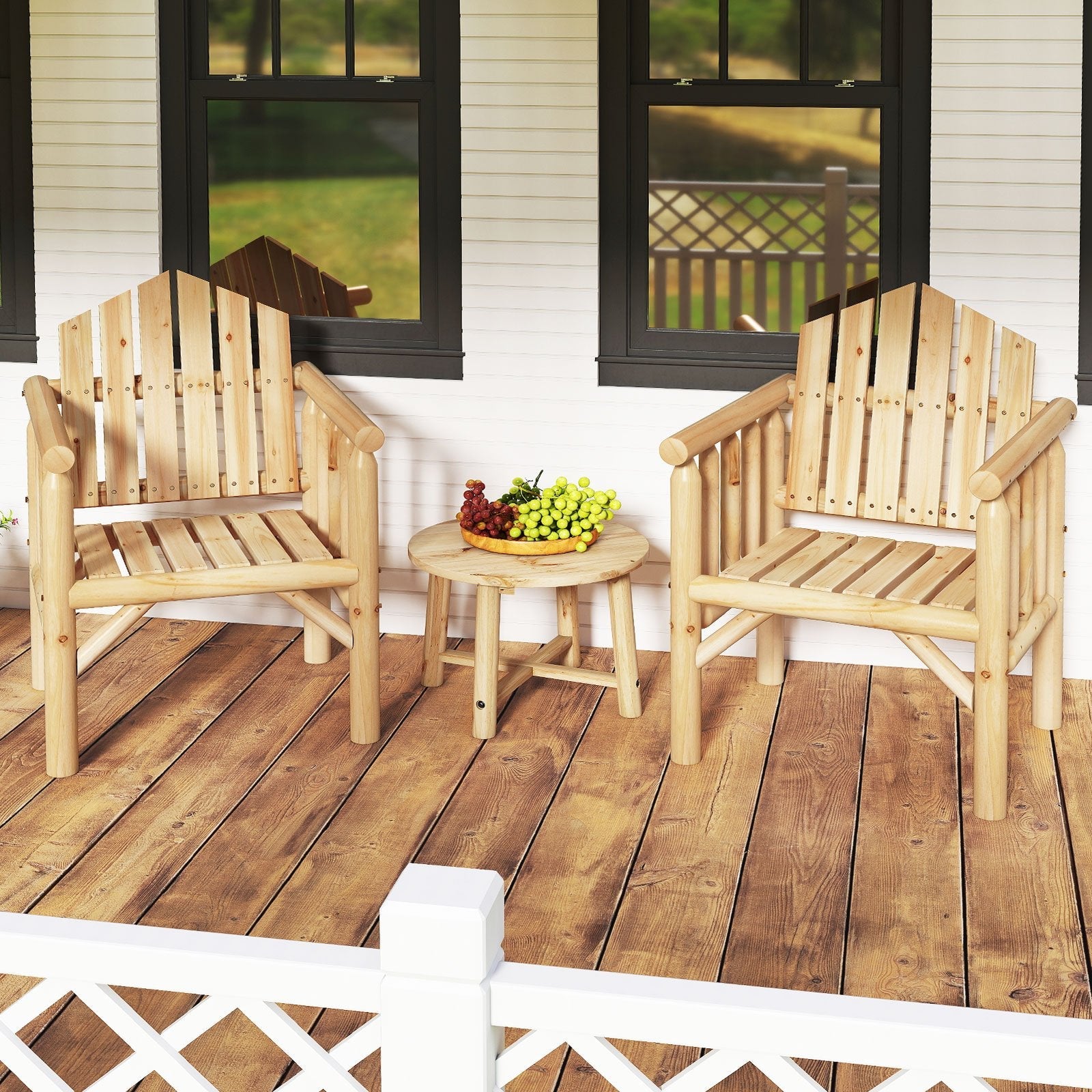 Outdoor Wood Armchair Wooden Patio Dining Chair with Armrests-Brown