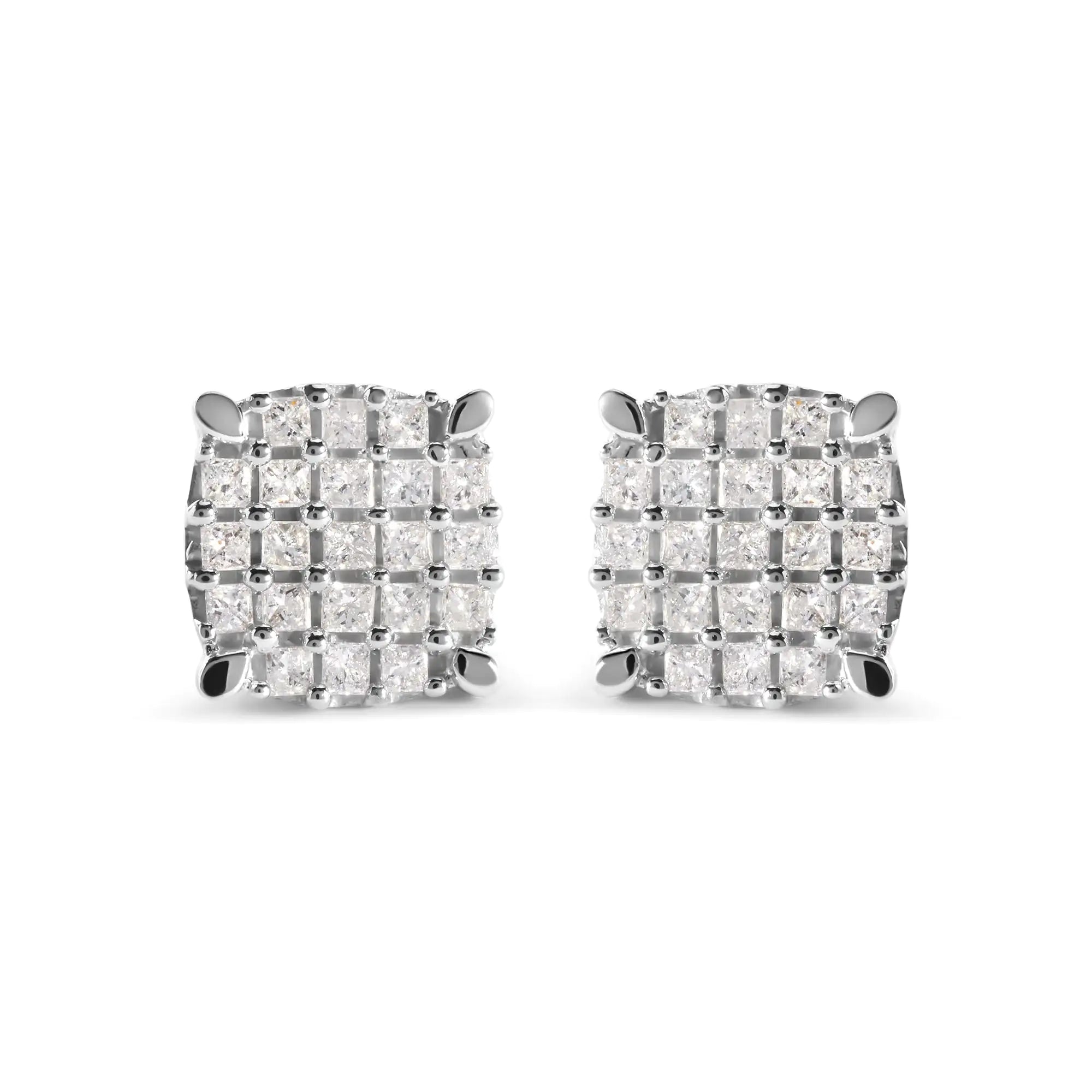 10K White Gold Princess Diamond Stud Earrings