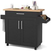 Rolling Kitchen Island Cart with Towel and Spice Rack-Black