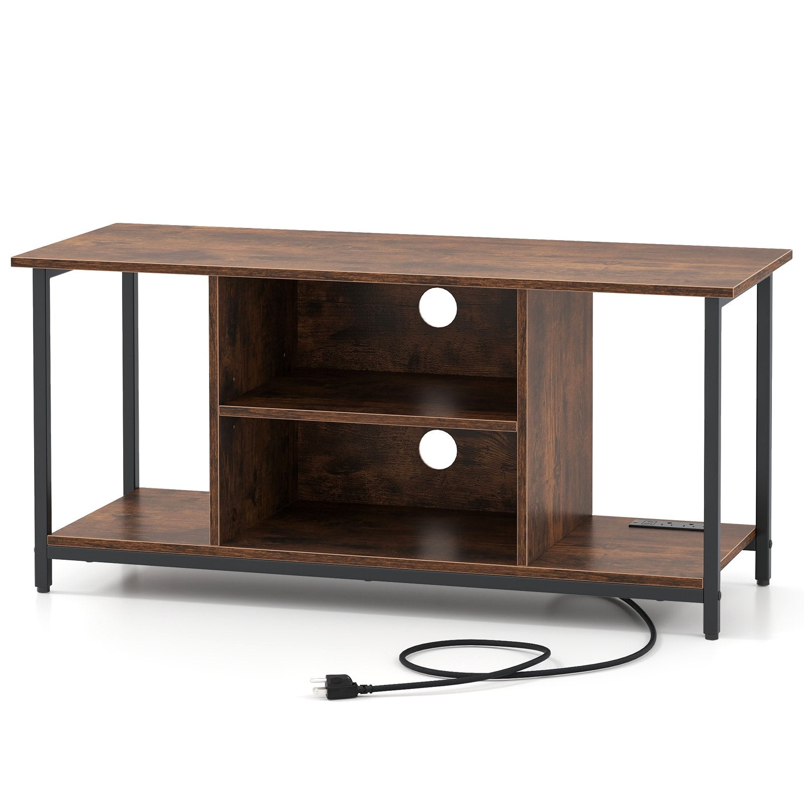 TV Stand Entertainment Center with Open Storage Shelves and Power Outlets to 50 Inches-Rustic Brown