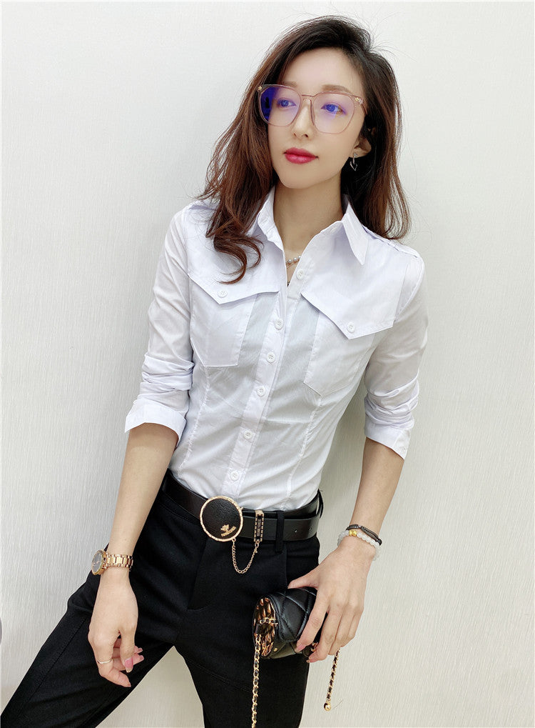 Solid Color Long-sleeved Shirt Women's Younger Shirt