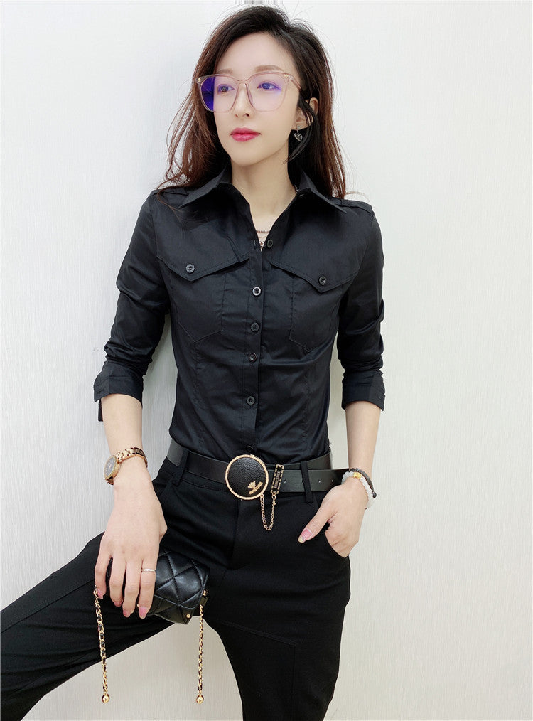 Solid Color Long-sleeved Shirt Women's Younger Shirt