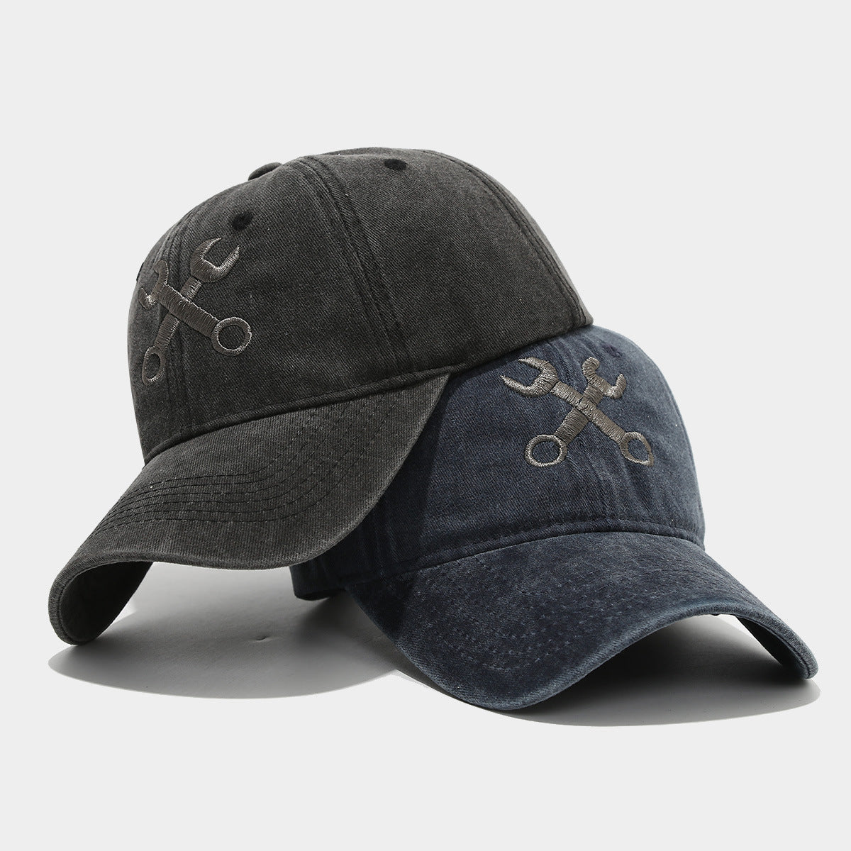 Vintage Distressed Wrench Repairman Hat Soft Top Breathable Washed Peaked Cap