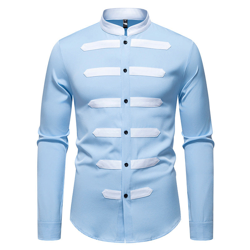 Black And White Stitching Design Men's Versatile Casual Long Sleeve Shirt