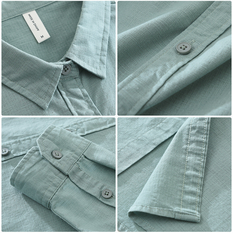 Men's Japanese Cotton Linen Long Sleeve Blouse Fashion All-matching