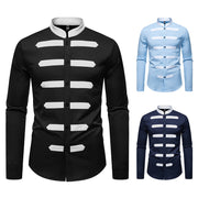 Black And White Stitching Design Men's Versatile Casual Long Sleeve Shirt