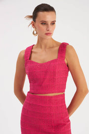Strap Tweed Crop Blouse - Fuchsia