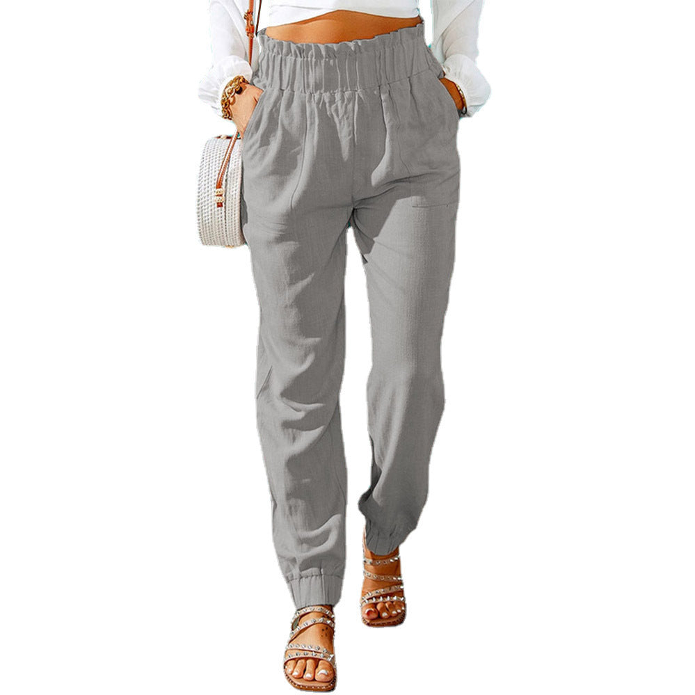 Ruffled Elastic Waistband High Waist Trousers