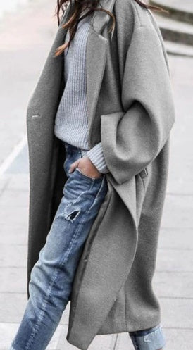 European And American Women's New Long Sleeved Large Woolen Overcoat